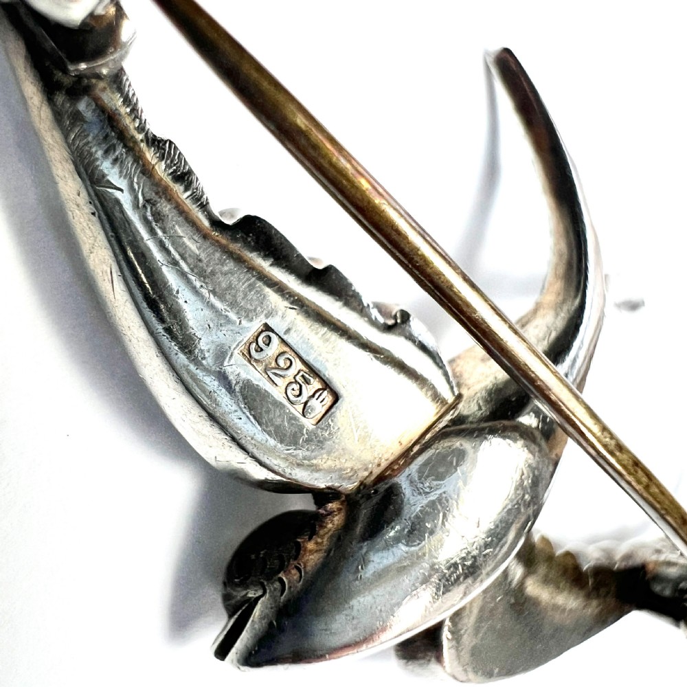 Large Victorian Silver Paste Swallow Brooch View IV