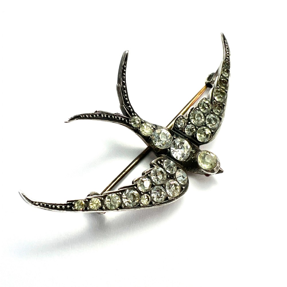 Large Victorian Silver Paste Swallow Brooch View V