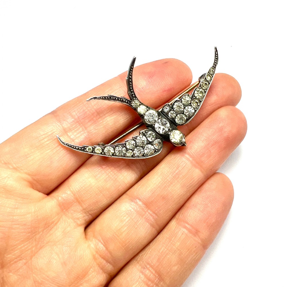 Large Victorian Silver Paste Swallow Brooch View VII