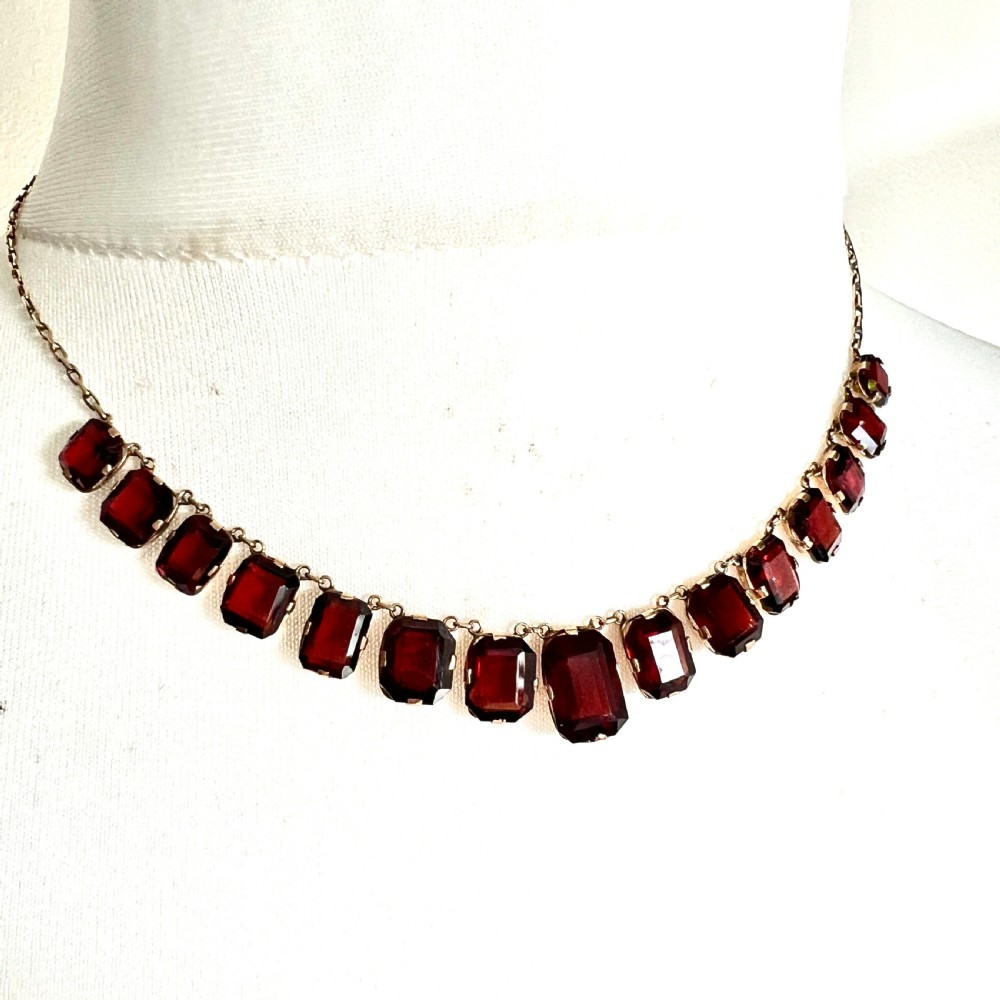 Vintage Garnet 9CT Gold Riviere Chain Necklace View III