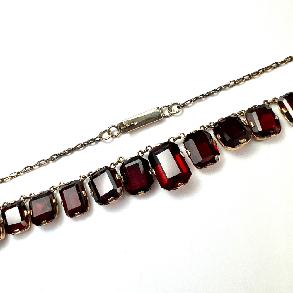 Vintage Garnet 9CT Gold Riviere Chain Necklace View V