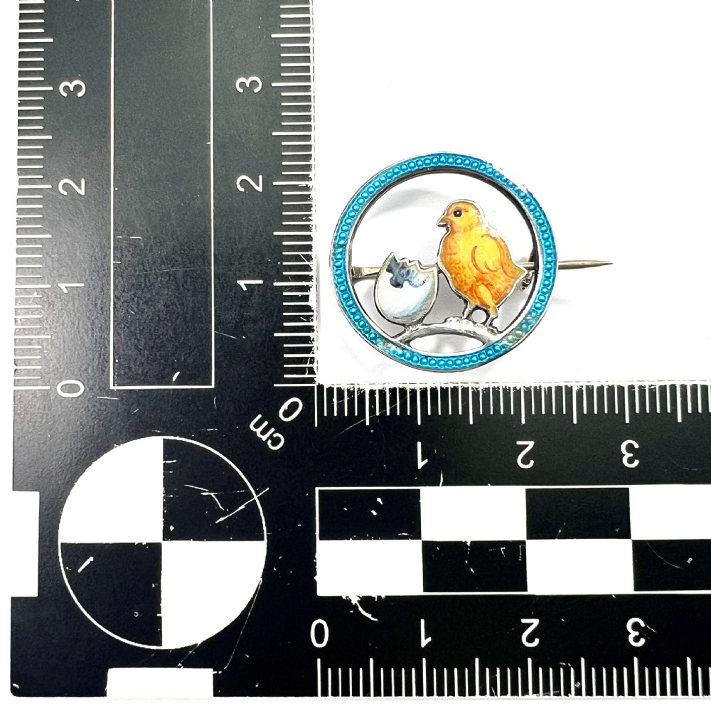 Edwardian Silver Enamel Chick and Egg Easter Brooch View VI