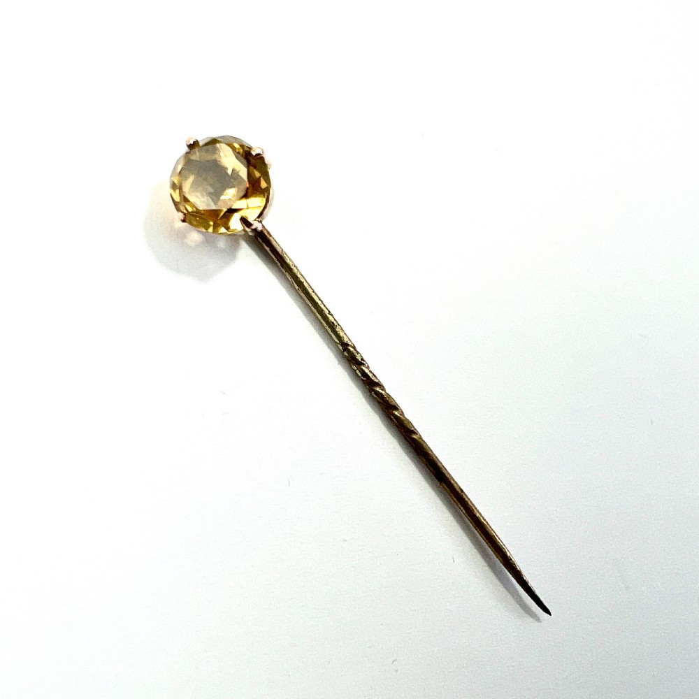 Antique Citrine Solitaire Stick Pin 9CT Gold