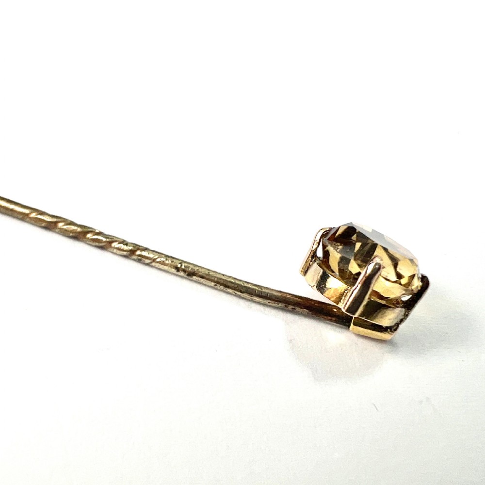 Antique Citrine Solitaire Stick Pin 9CT Gold View IV