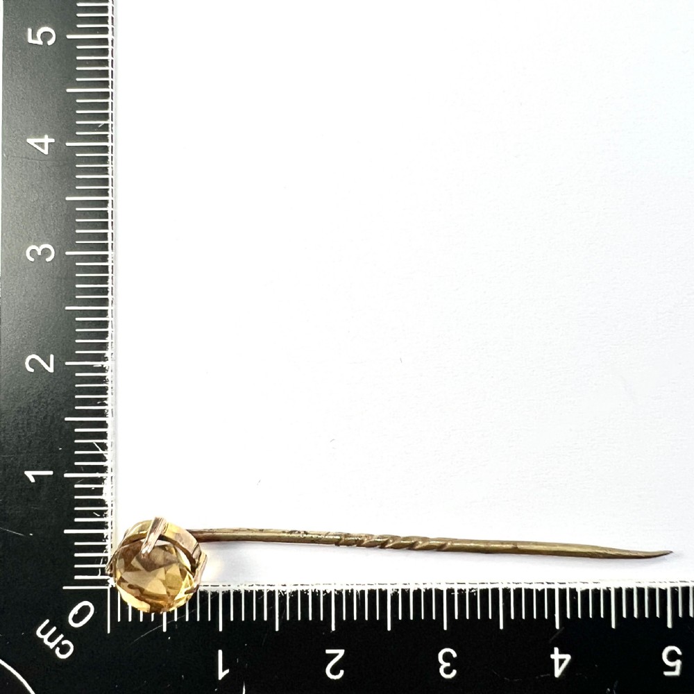 Antique Citrine Solitaire Stick Pin 9CT Gold View V