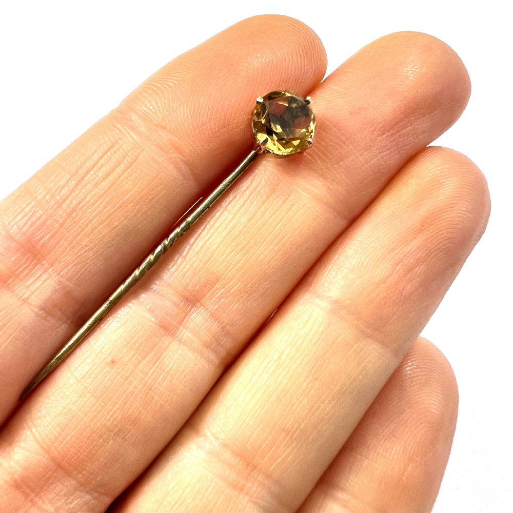 Antique Citrine Solitaire Stick Pin 9CT Gold View VI