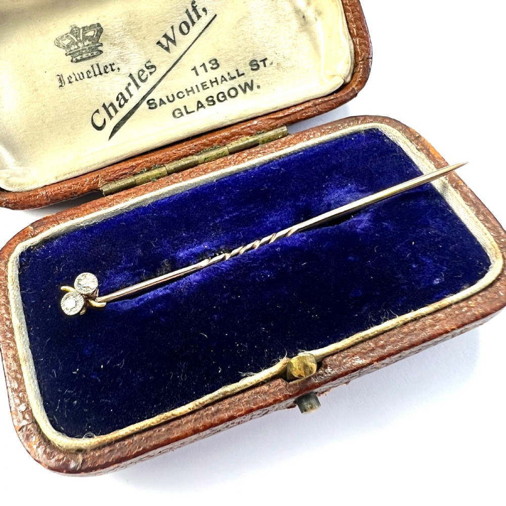 Antique 9CT Gold Double Diamond Toi et Moi Stick Pin View III