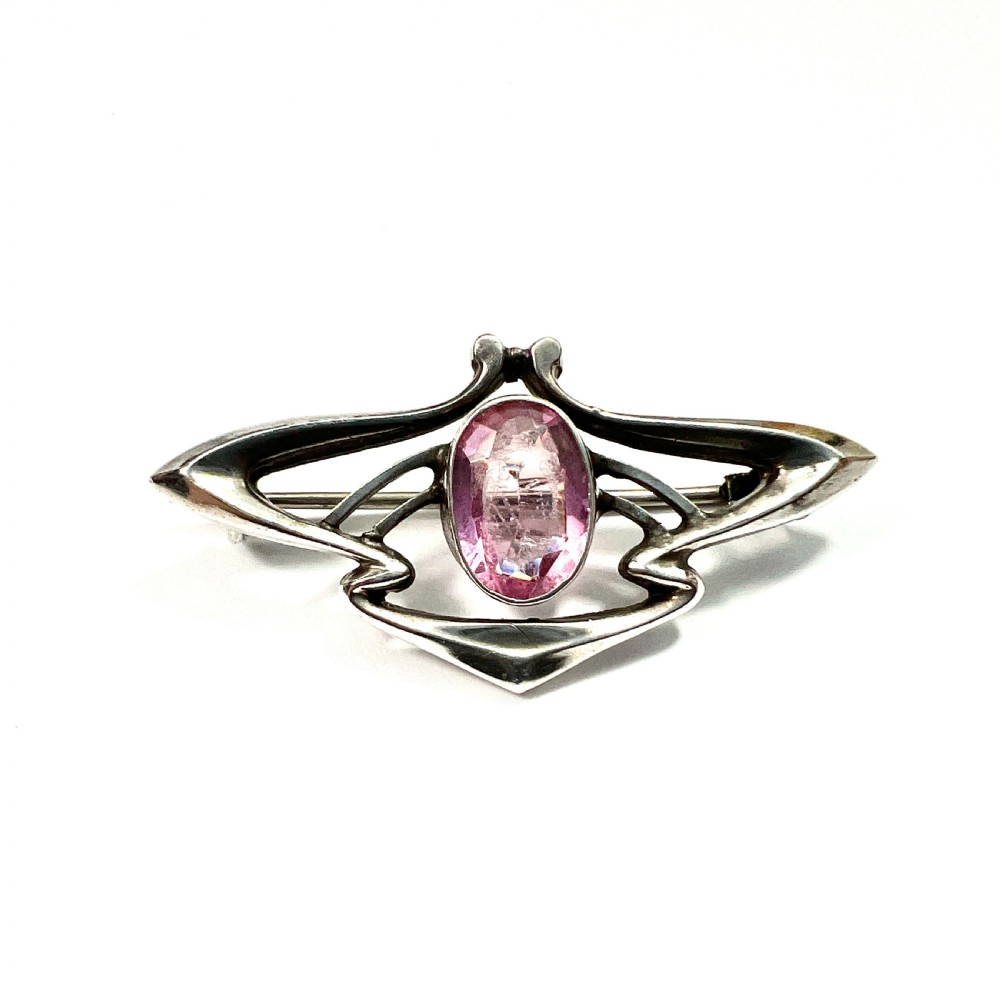 Art Nouveau Sterling Silver Pink Paste Brooch