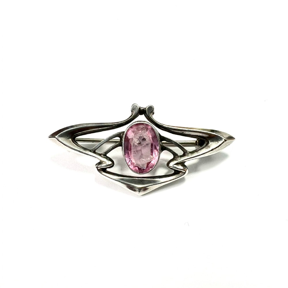 Art Nouveau Sterling Silver Pink Paste Brooch View IV
