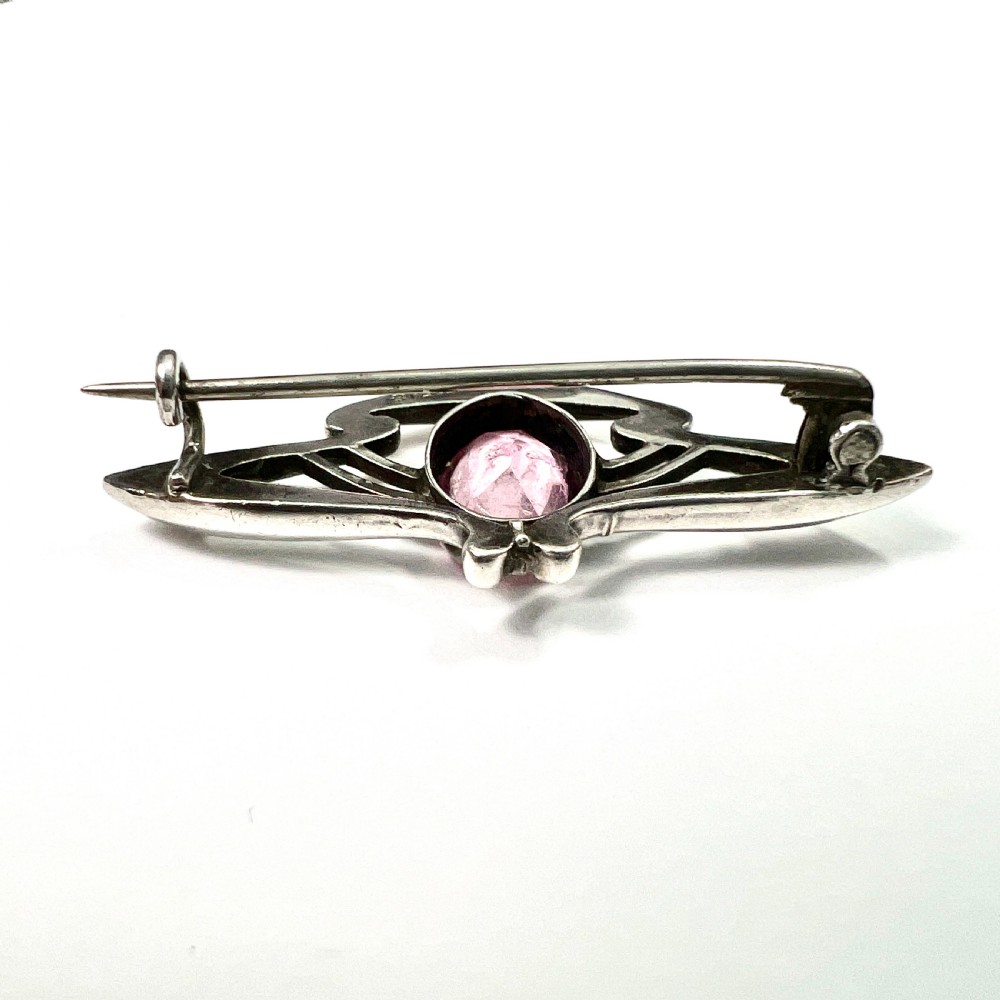 Art Nouveau Sterling Silver Pink Paste Brooch View V