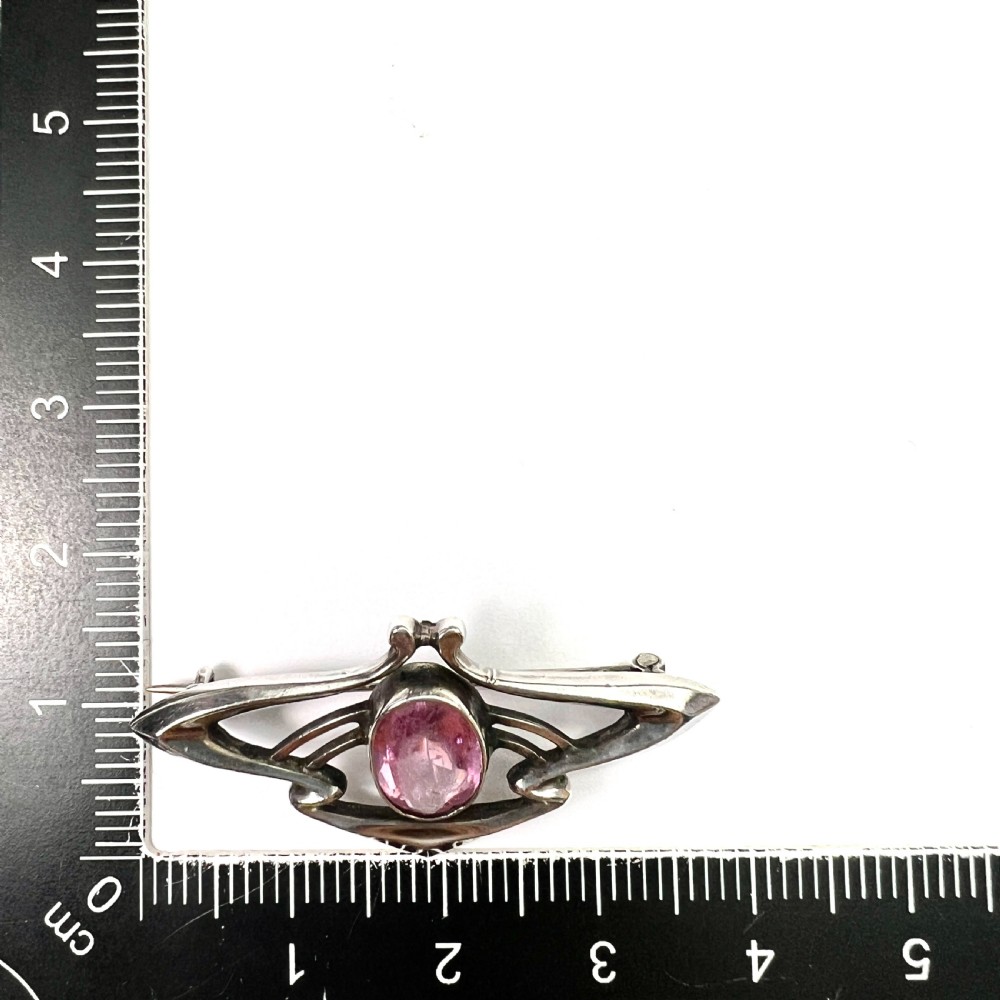 Art Nouveau Sterling Silver Pink Paste Brooch View VI