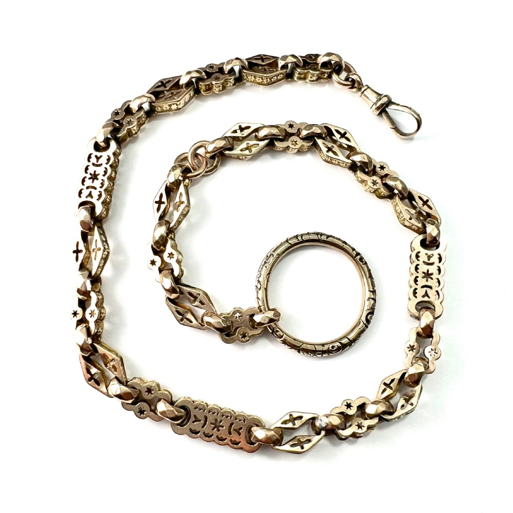 Rare Antique 9CT Gold Book Chain Necklace with Split Ring and Albert Clip View II