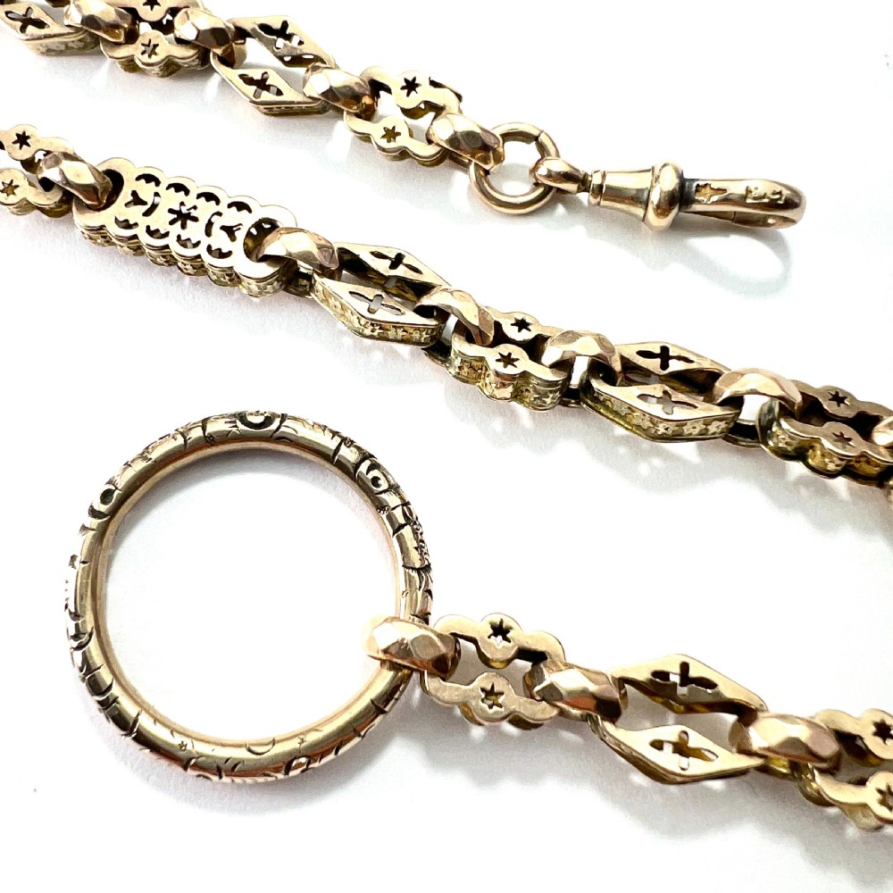Rare Antique 9CT Gold Book Chain Necklace with Split Ring and Albert Clip View III