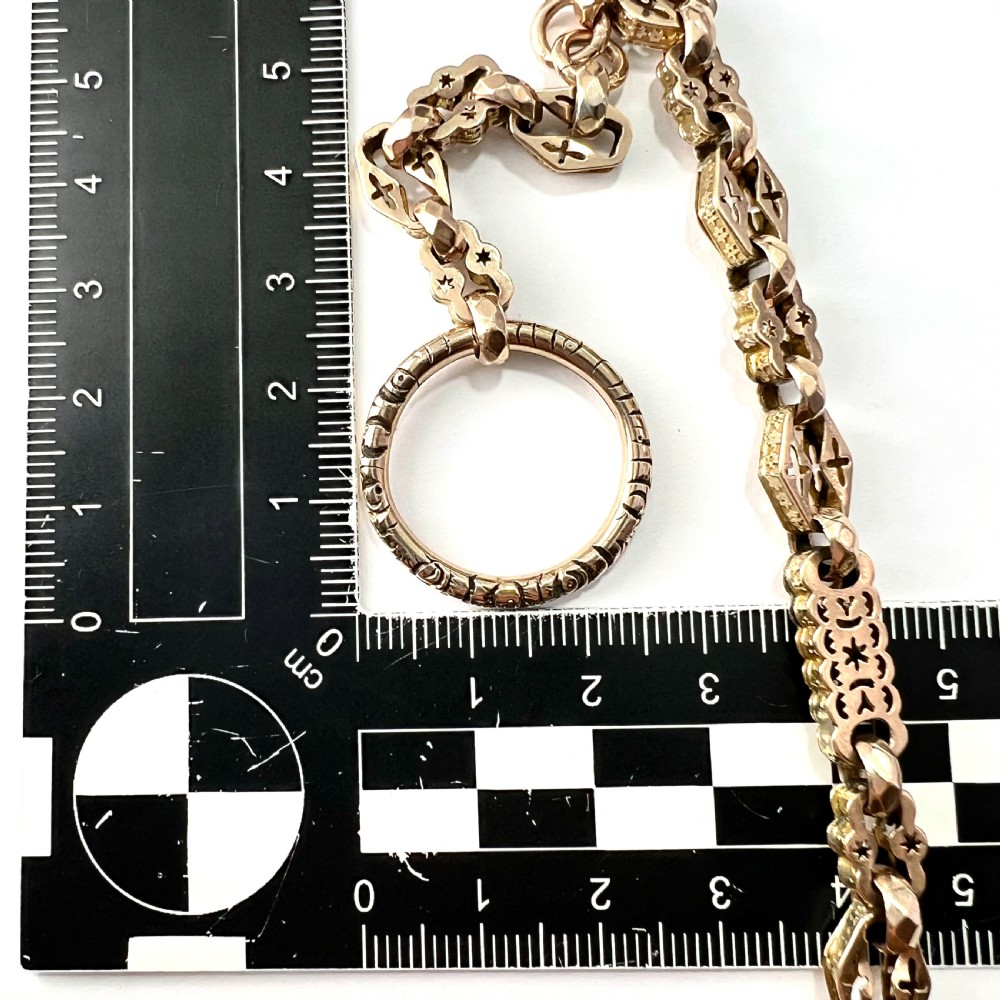 Rare Antique 9CT Gold Book Chain Necklace with Split Ring and Albert Clip View V