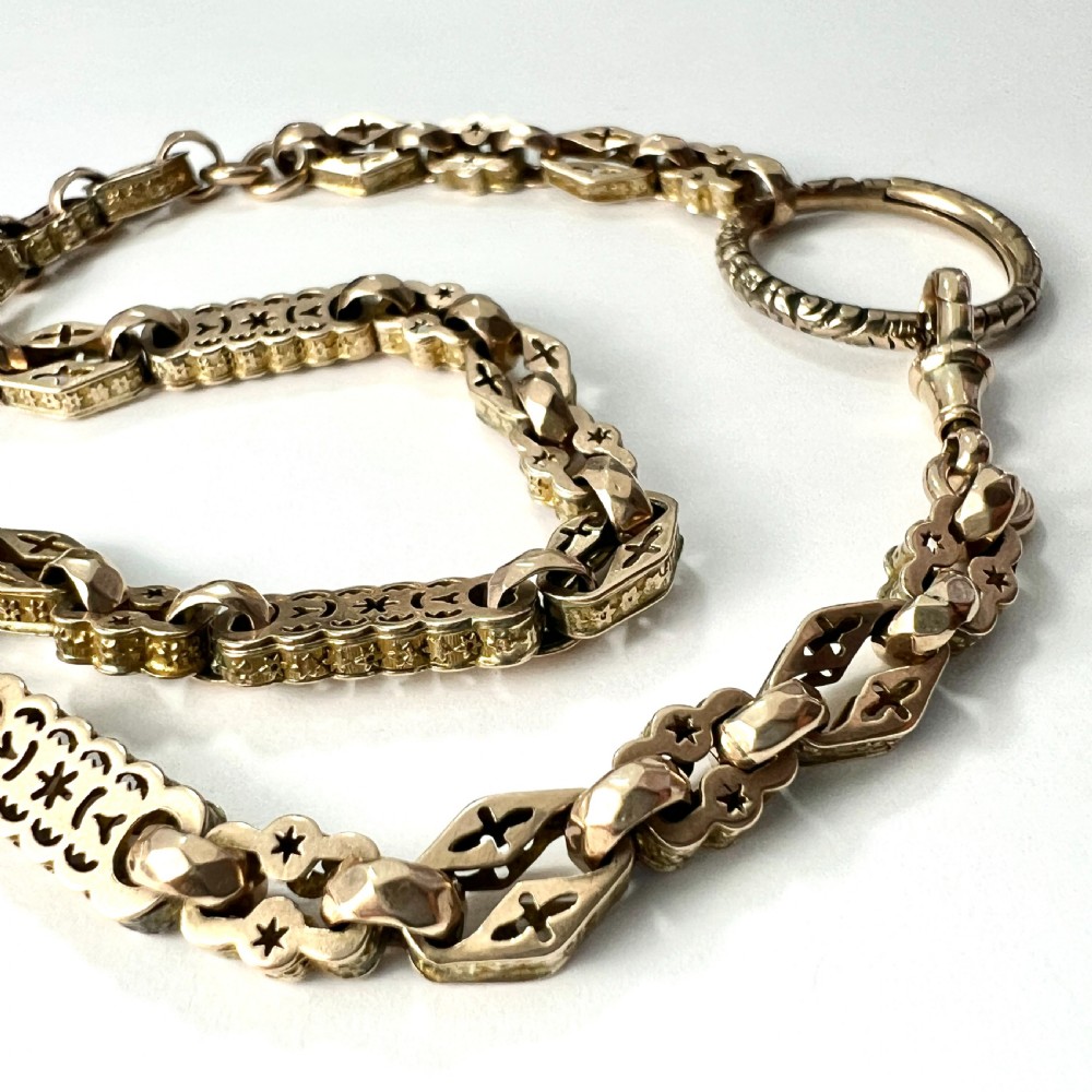 Rare Antique 9CT Gold Book Chain Necklace with Split Ring and Albert Clip View VIII