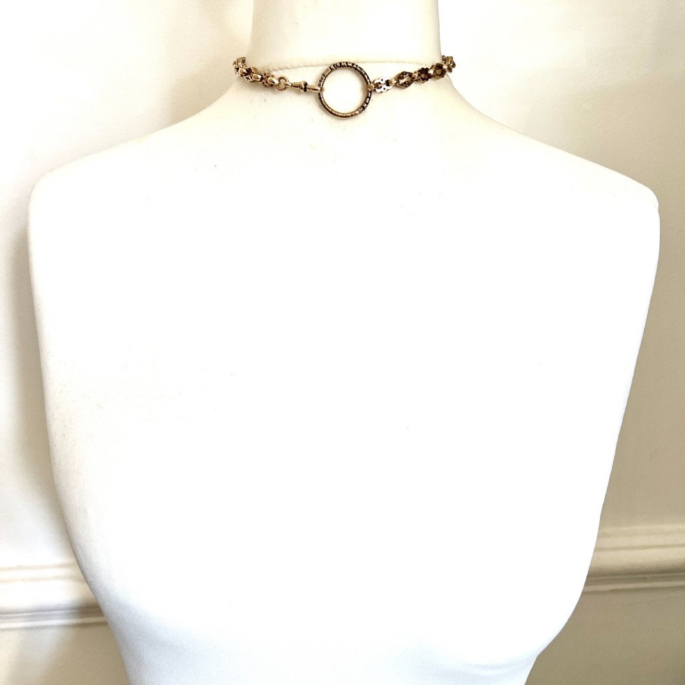 Rare Antique 9CT Gold Book Chain Necklace with Split Ring and Albert Clip View IX