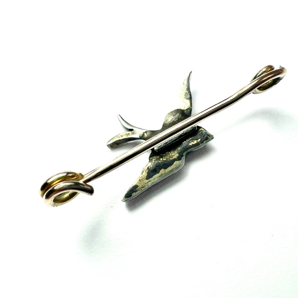 Victorian Turquoise Silver Swallow Safety Pin Brooch  View V