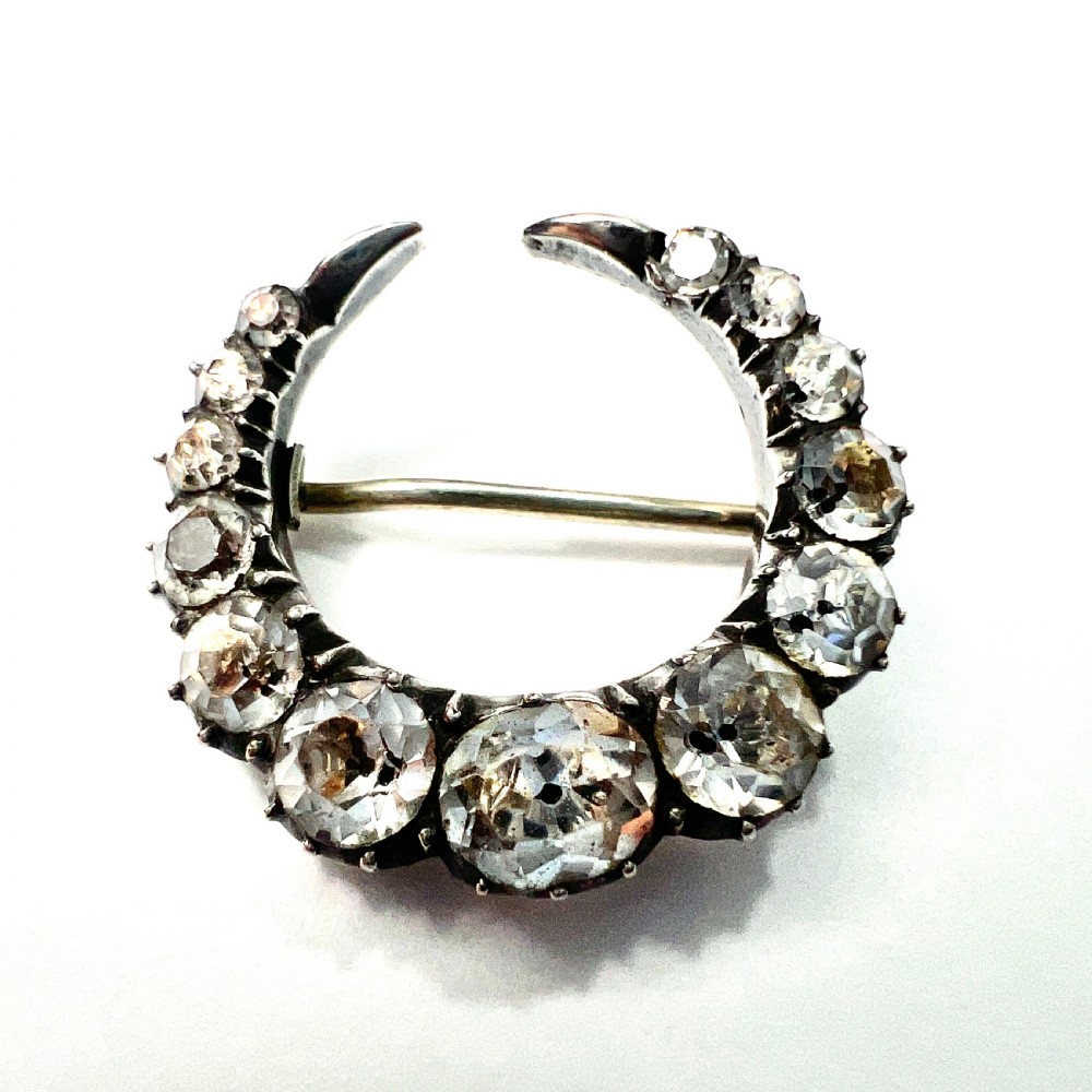Georgian Black Dot Paste Silver Crescent Brooch