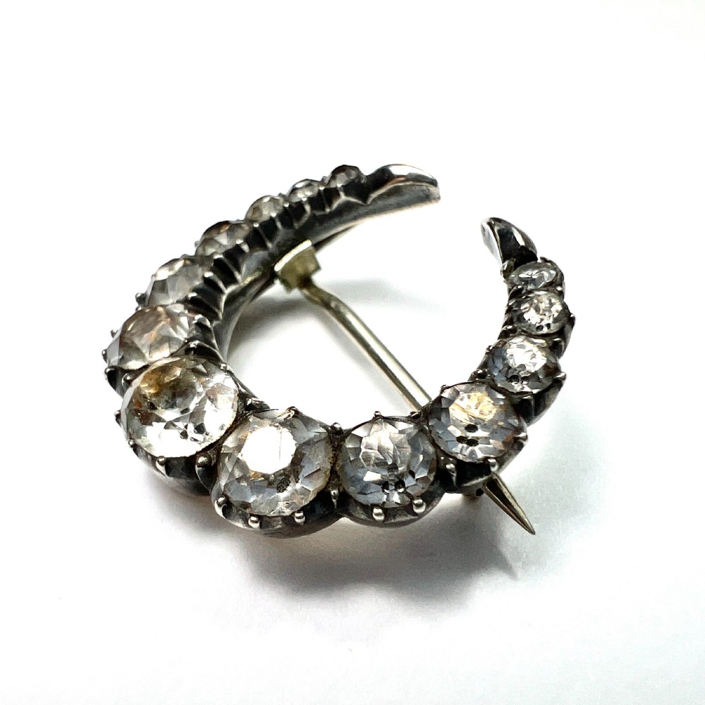 Georgian Black Dot Paste Silver Crescent Brooch View II