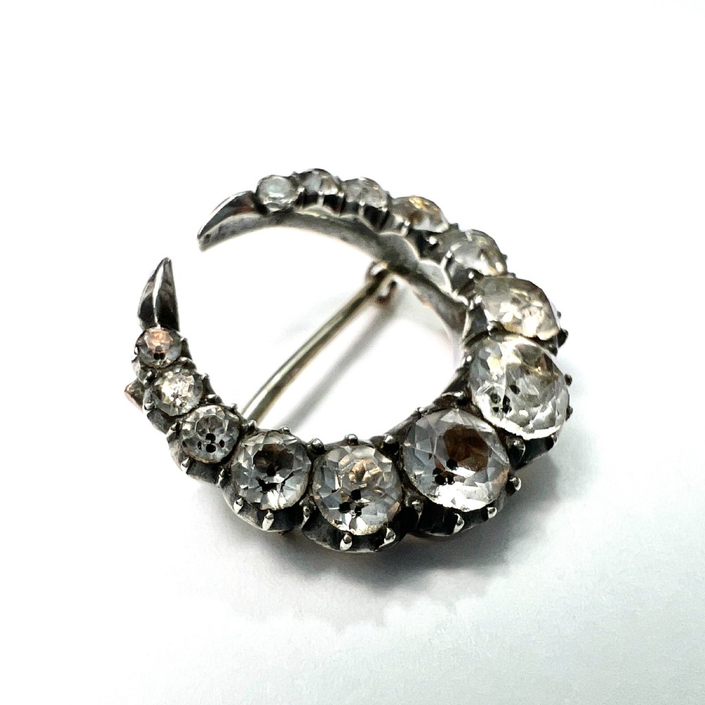 Georgian Black Dot Paste Silver Crescent Brooch View III