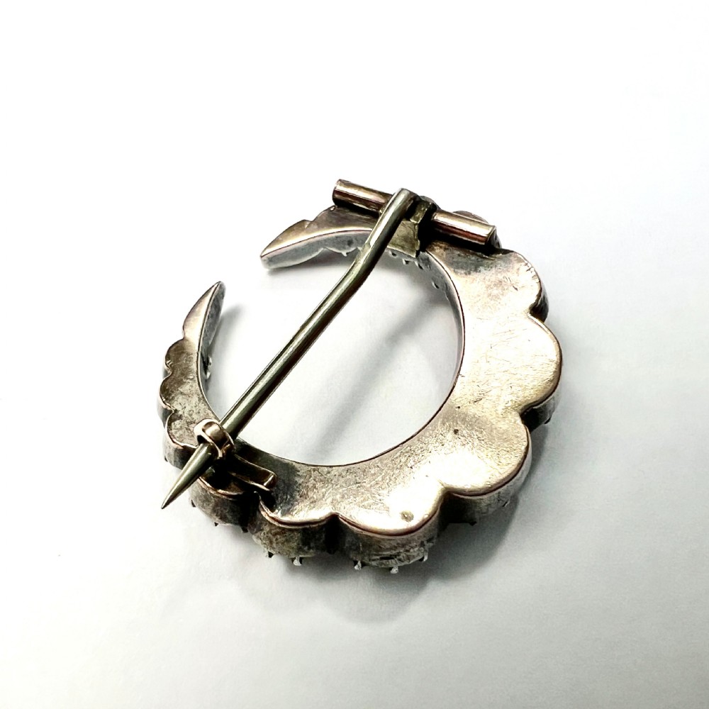 Georgian Black Dot Paste Silver Crescent Brooch View IV
