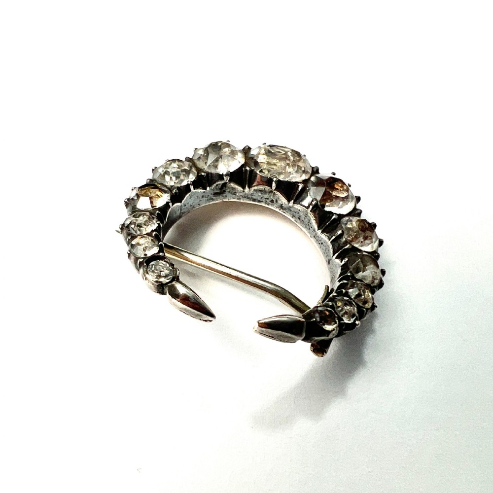 Georgian Black Dot Paste Silver Crescent Brooch View V