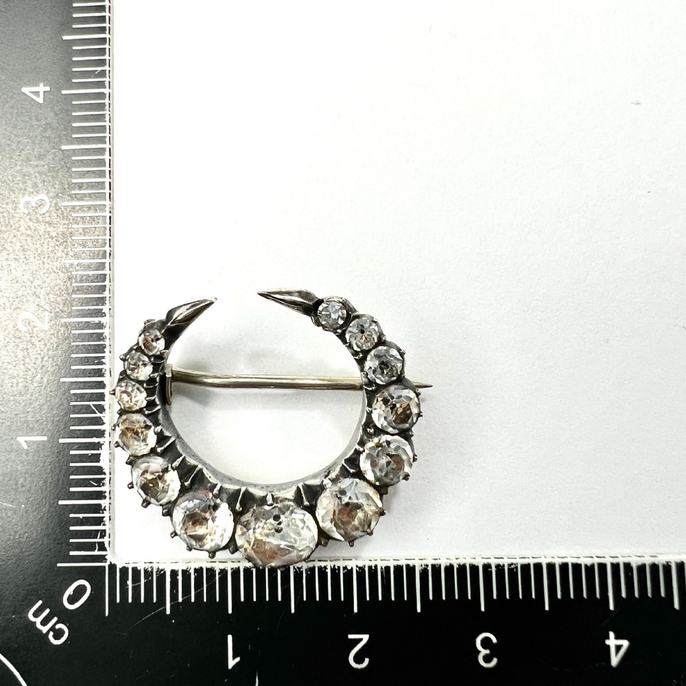 Georgian Black Dot Paste Silver Crescent Brooch View VI