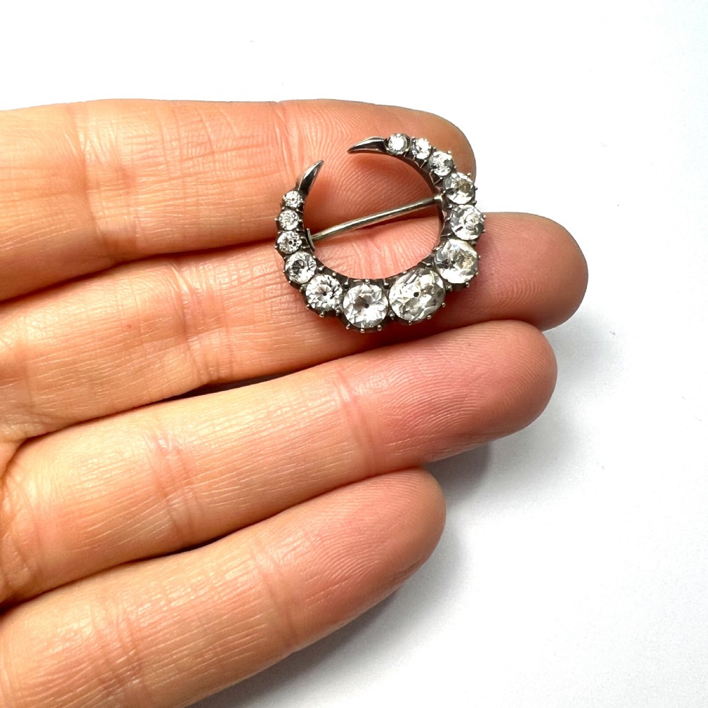 Georgian Black Dot Paste Silver Crescent Brooch View VII