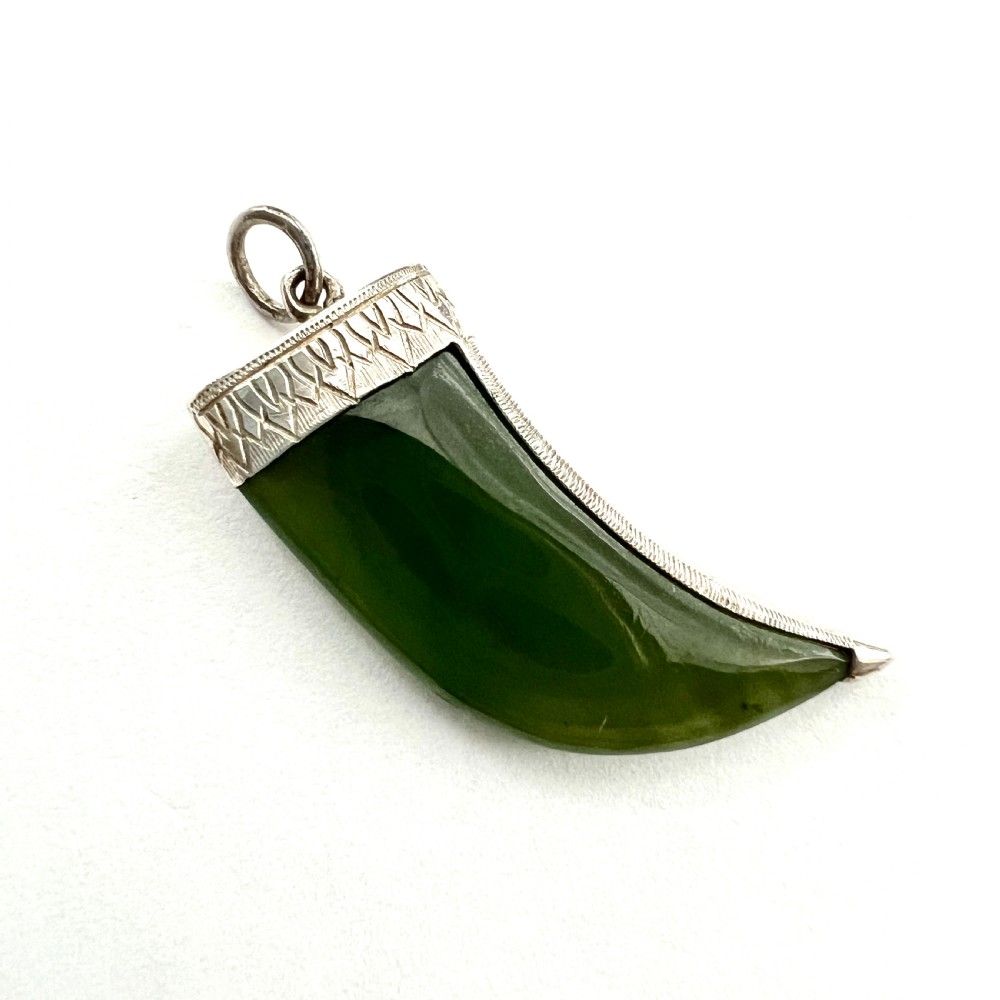 Antique Sterling Silver Jade Claw Fang Pendant
