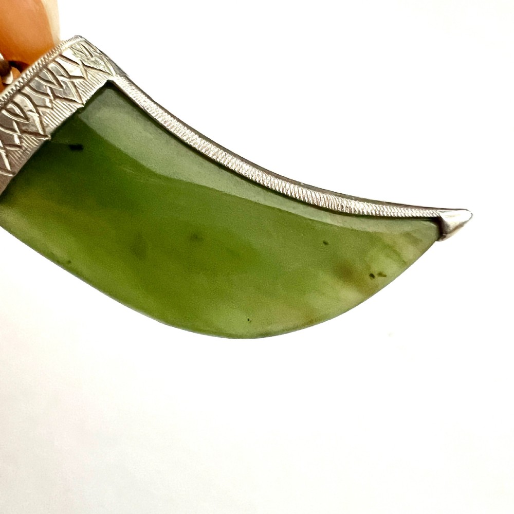 Antique Sterling Silver Jade Claw Fang Pendant View II
