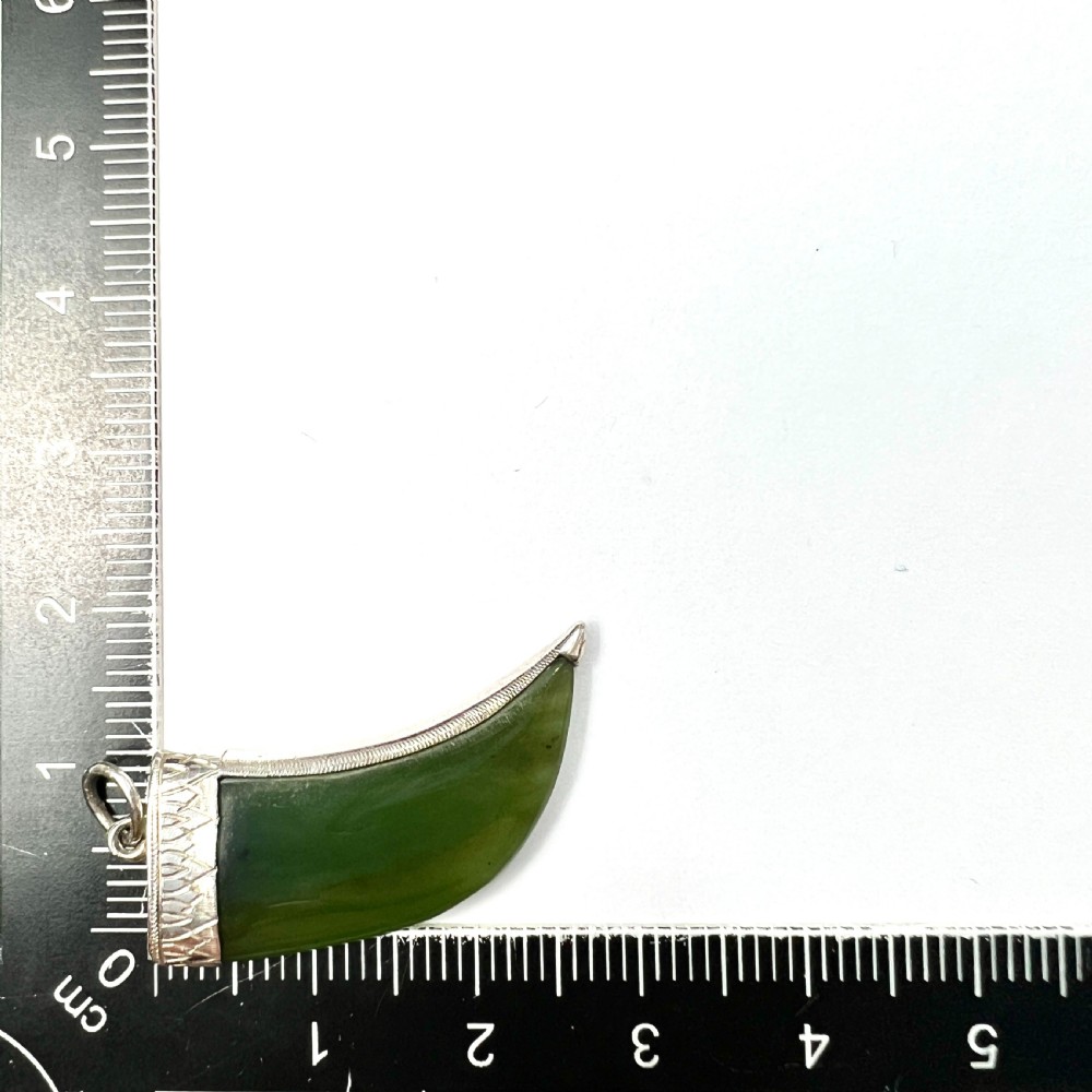 Antique Sterling Silver Jade Claw Fang Pendant View V