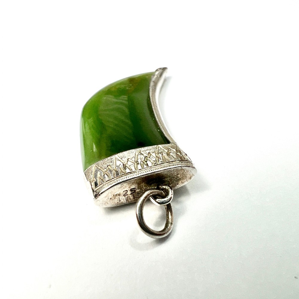 Antique Sterling Silver Jade Claw Fang Pendant View VII
