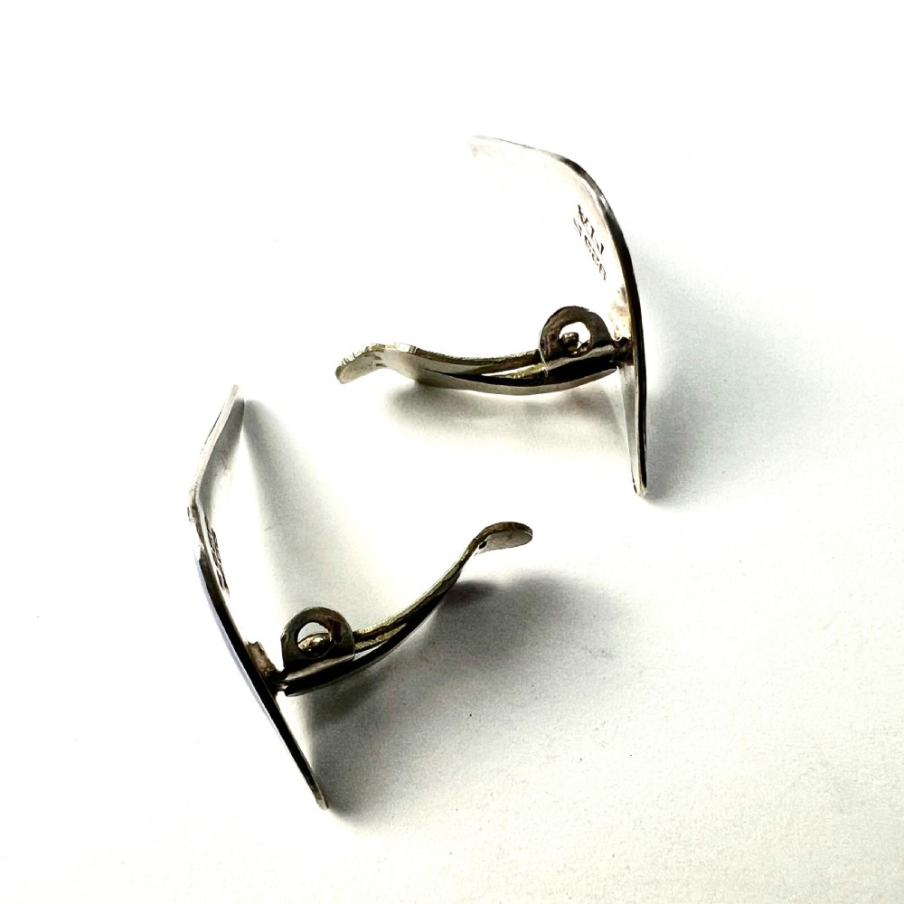 Norwegian Mid Century Modernist Sterling Silver Blue Enamel Earrings by Andresen Scheinpflug Oslo View III