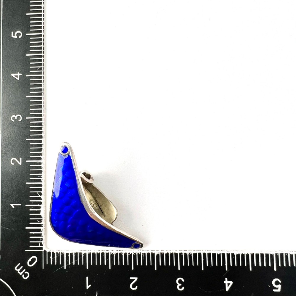 Norwegian Mid Century Modernist Sterling Silver Blue Enamel Earrings by Andresen Scheinpflug Oslo View V