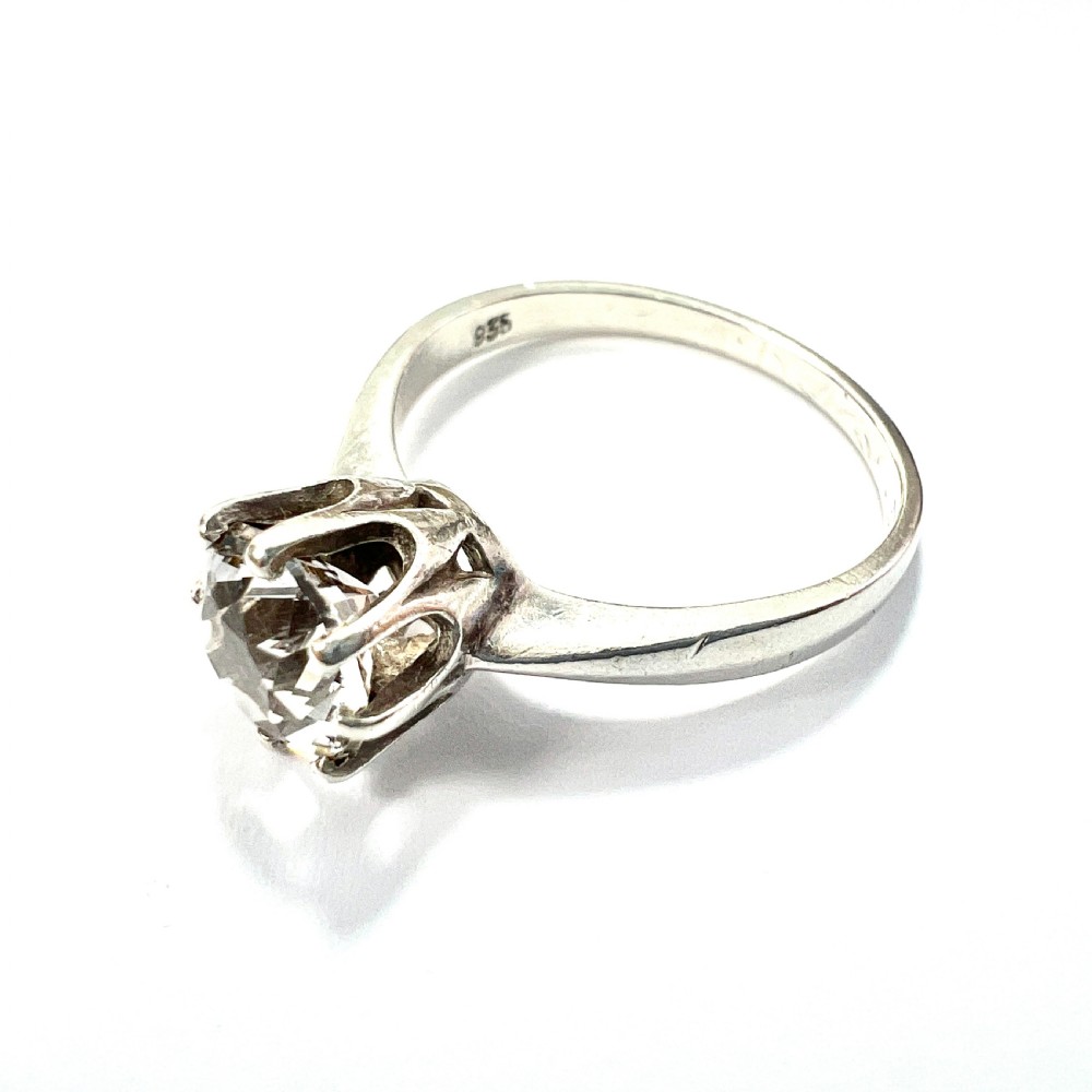 Art Deco 935 Silver Rock Quartz Solitaire Ring View V