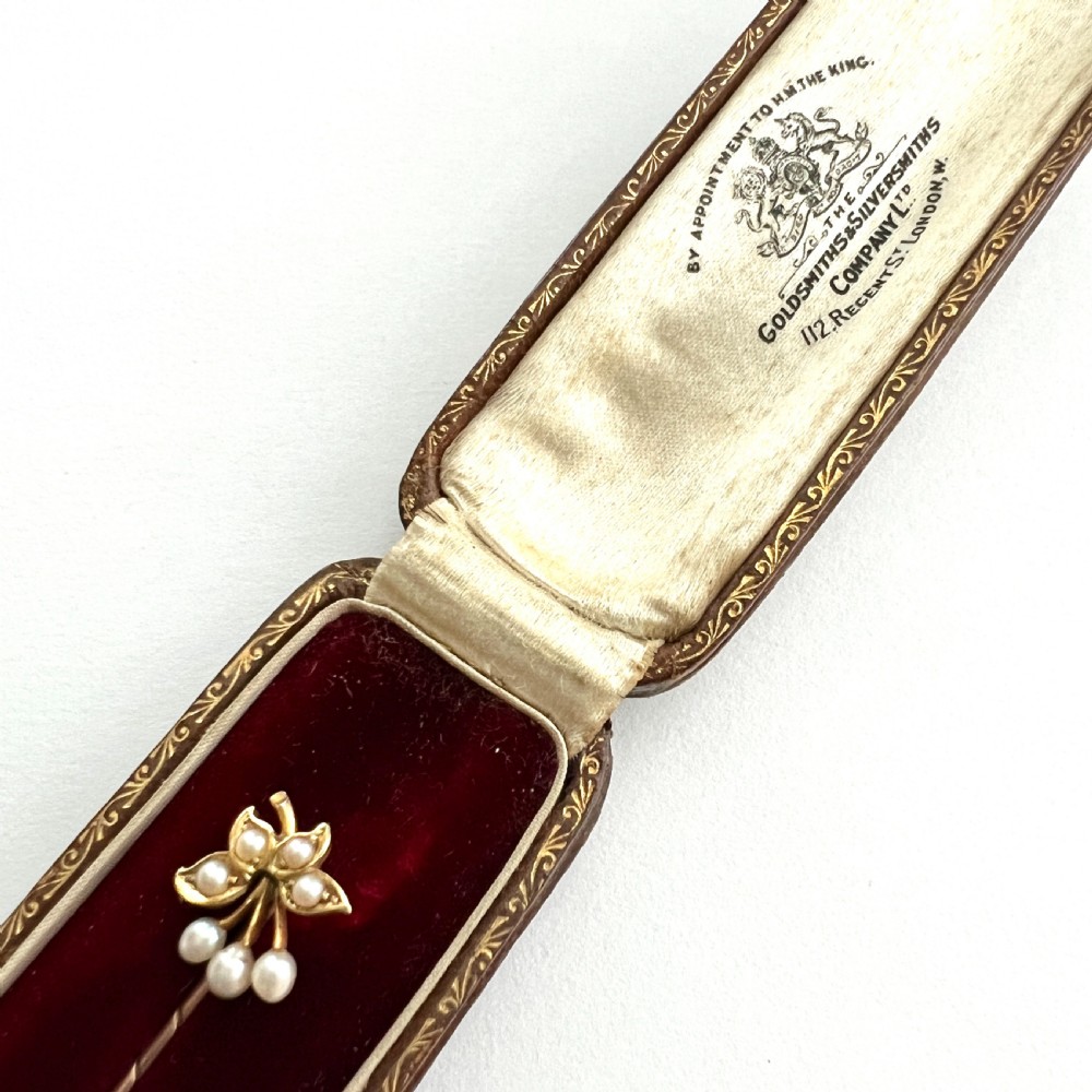 Boxed Antique 15CT Gold Pearl Cherries Stick Pin View II