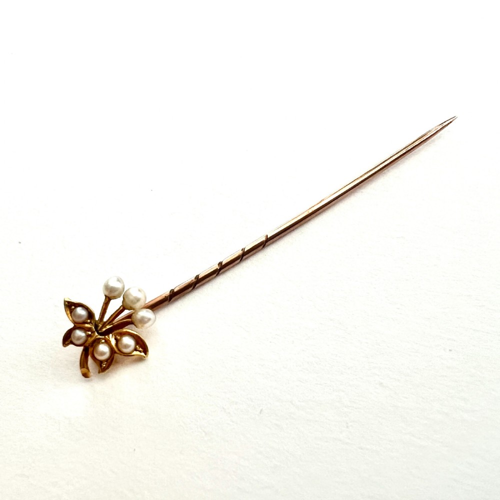 Boxed Antique 15CT Gold Pearl Cherries Stick Pin View IV
