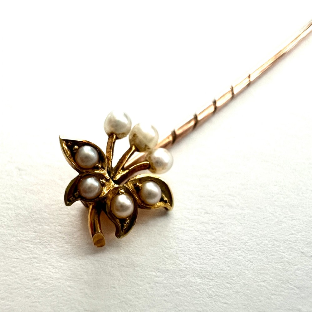 Boxed Antique 15CT Gold Pearl Cherries Stick Pin View VIII