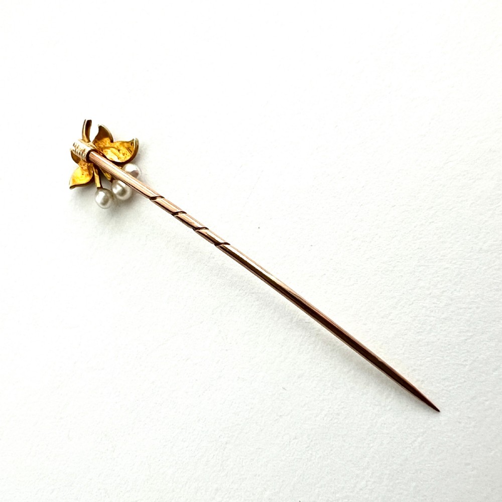 Boxed Antique 15CT Gold Pearl Cherries Stick Pin View IX