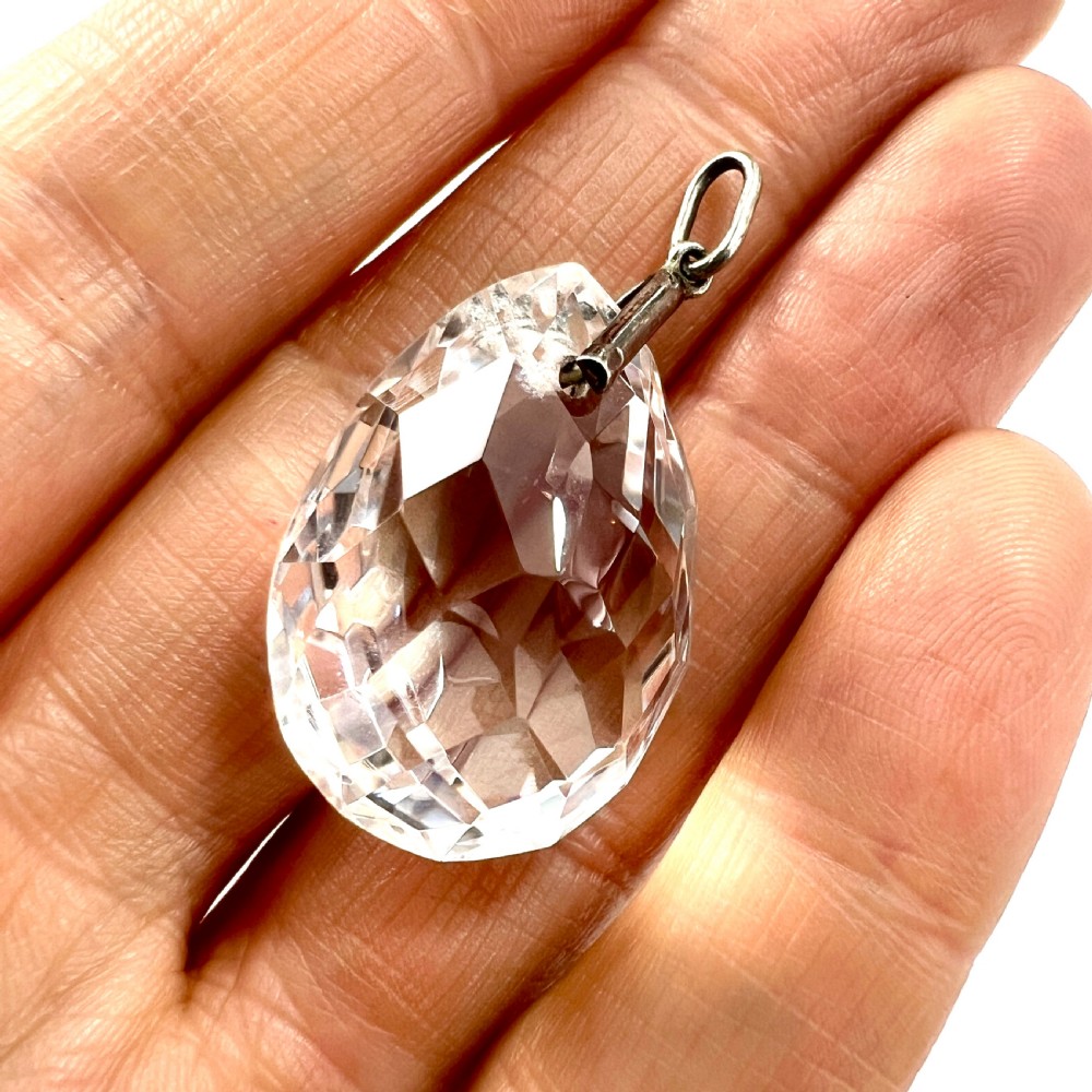 Arts and Crafts Art Deco Rock Crystal Silver Teardrop Pendant