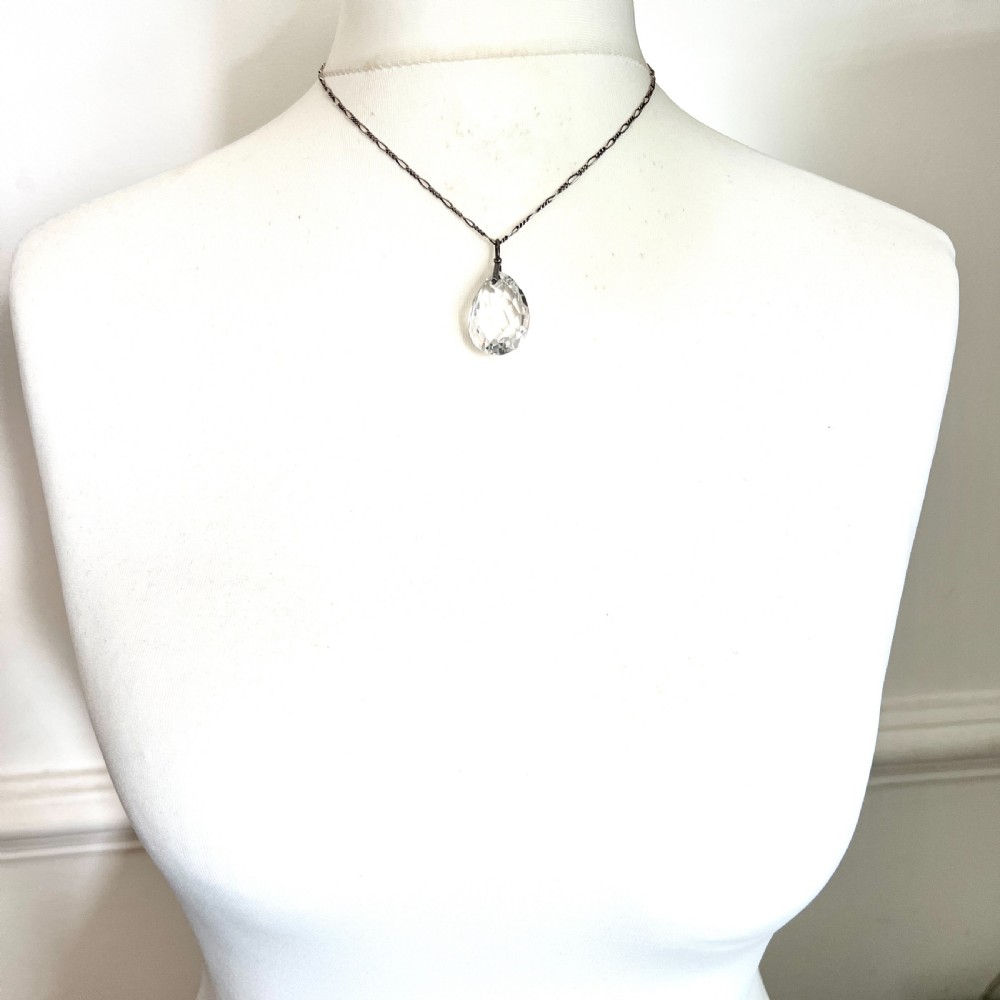 Arts and Crafts Art Deco Rock Crystal Silver Teardrop Pendant View V
