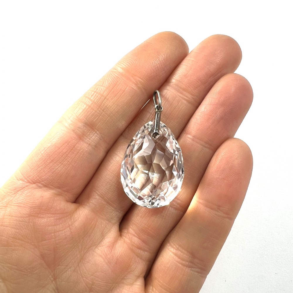 Arts and Crafts Art Deco Rock Crystal Silver Teardrop Pendant View VII