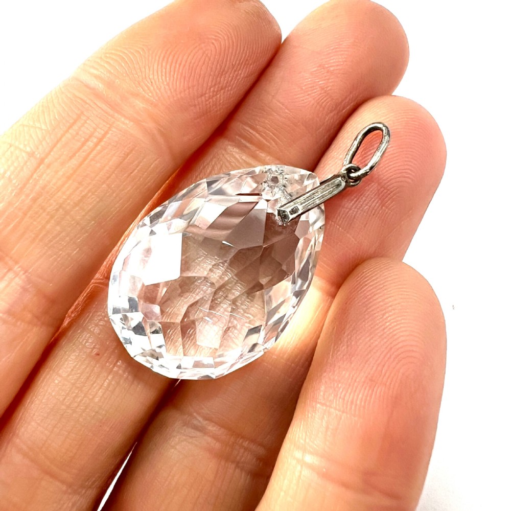 Arts and Crafts Art Deco Rock Crystal Silver Teardrop Pendant View VIII