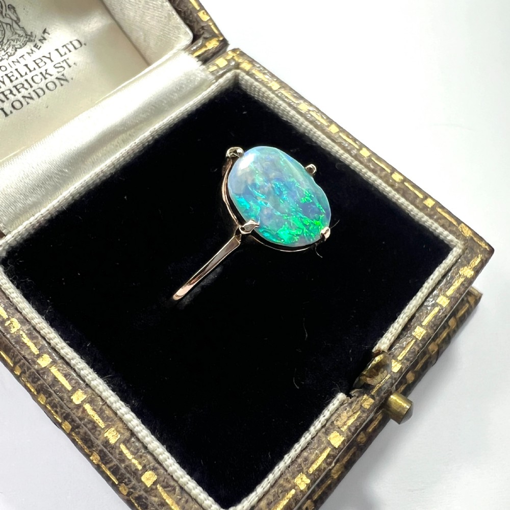 RESERVED for J • Vintage Fiery Opal Solitaire 9CT Gold Ring View II
