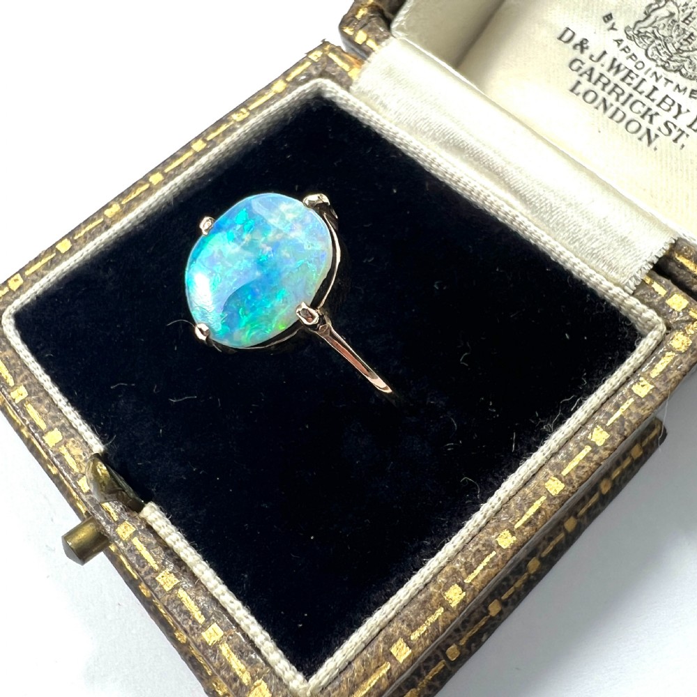RESERVED for J • Vintage Fiery Opal Solitaire 9CT Gold Ring View III