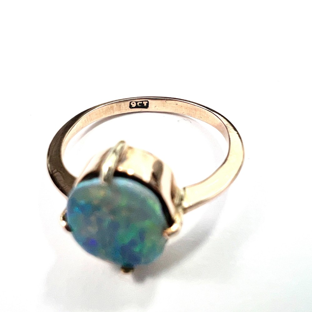 RESERVED for J • Vintage Fiery Opal Solitaire 9CT Gold Ring View IV