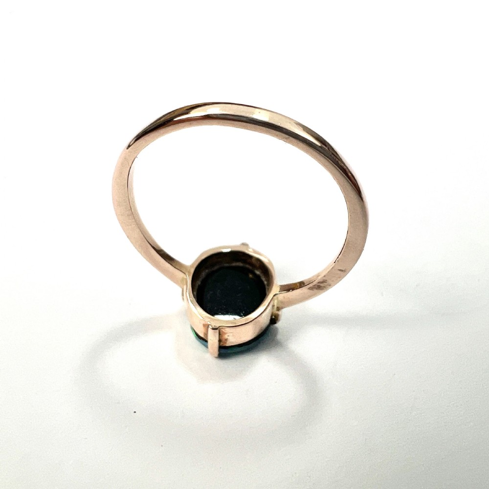 RESERVED for J • Vintage Fiery Opal Solitaire 9CT Gold Ring View V