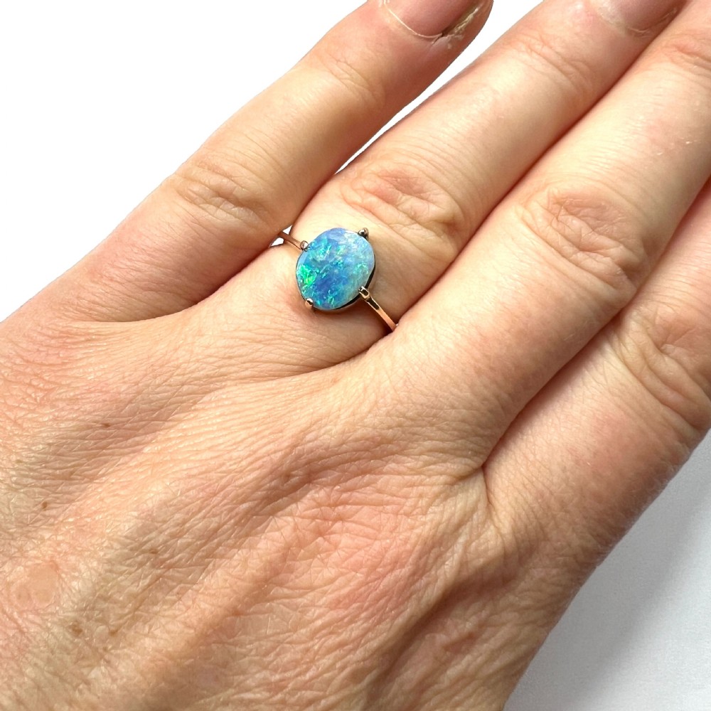 RESERVED for J • Vintage Fiery Opal Solitaire 9CT Gold Ring View VII