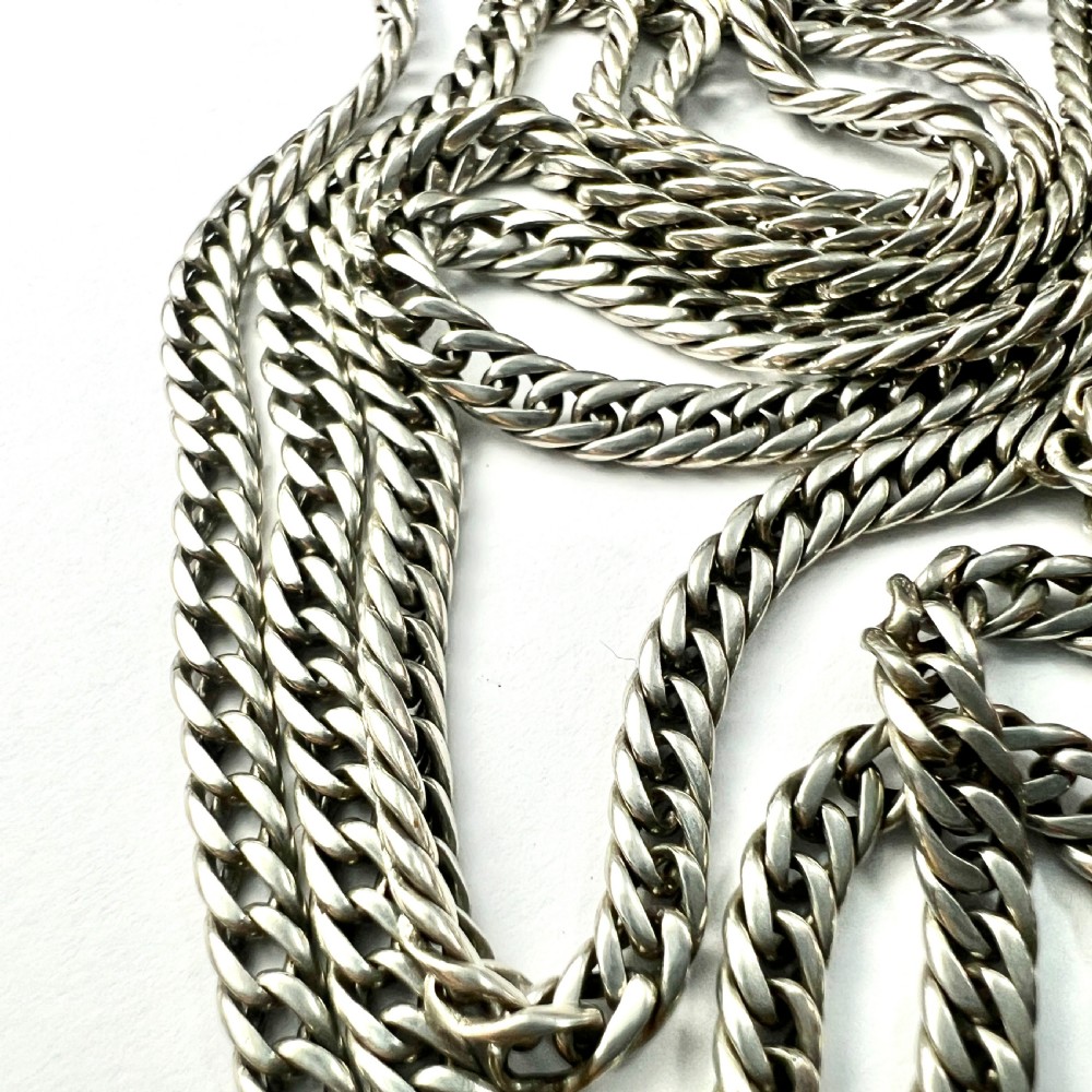 Very Long Victorian Silver Chain Necklace with Watch Keys and Albert Clip View IV