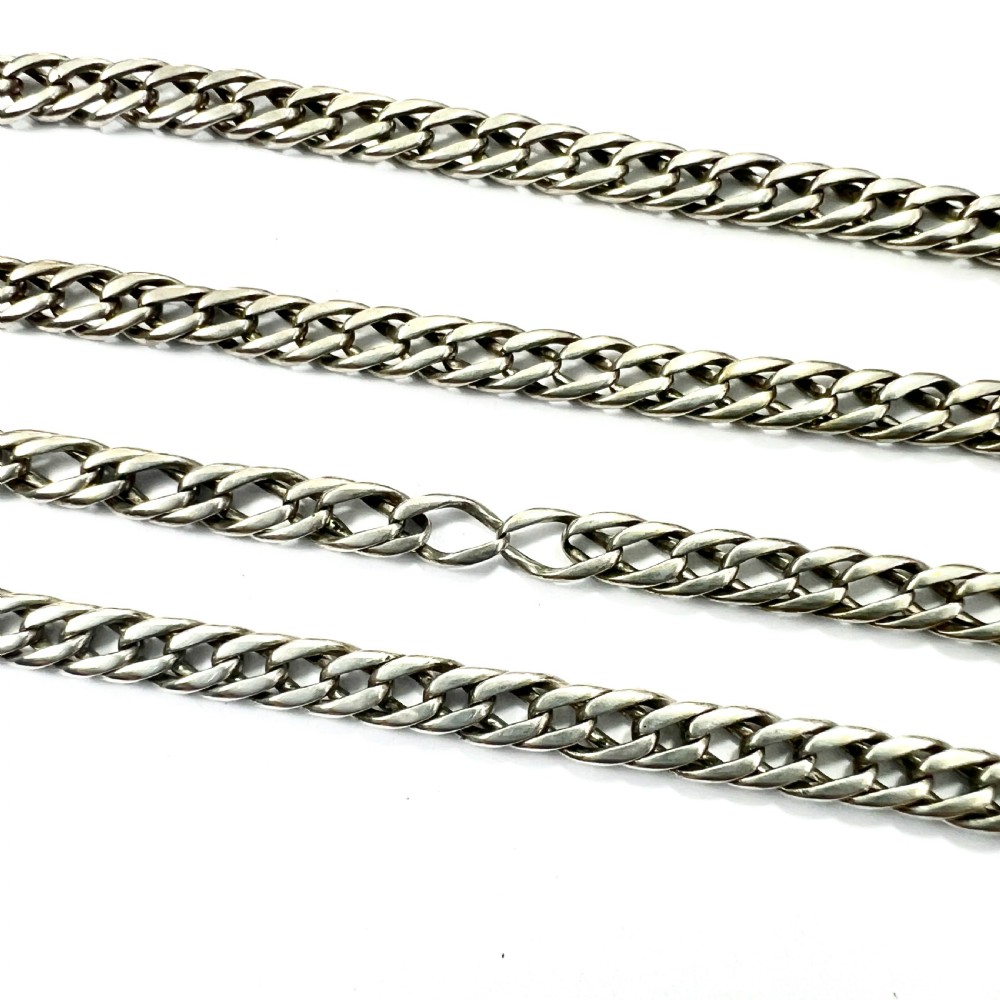 Very Long Victorian Silver Chain Necklace with Watch Keys and Albert Clip View VI